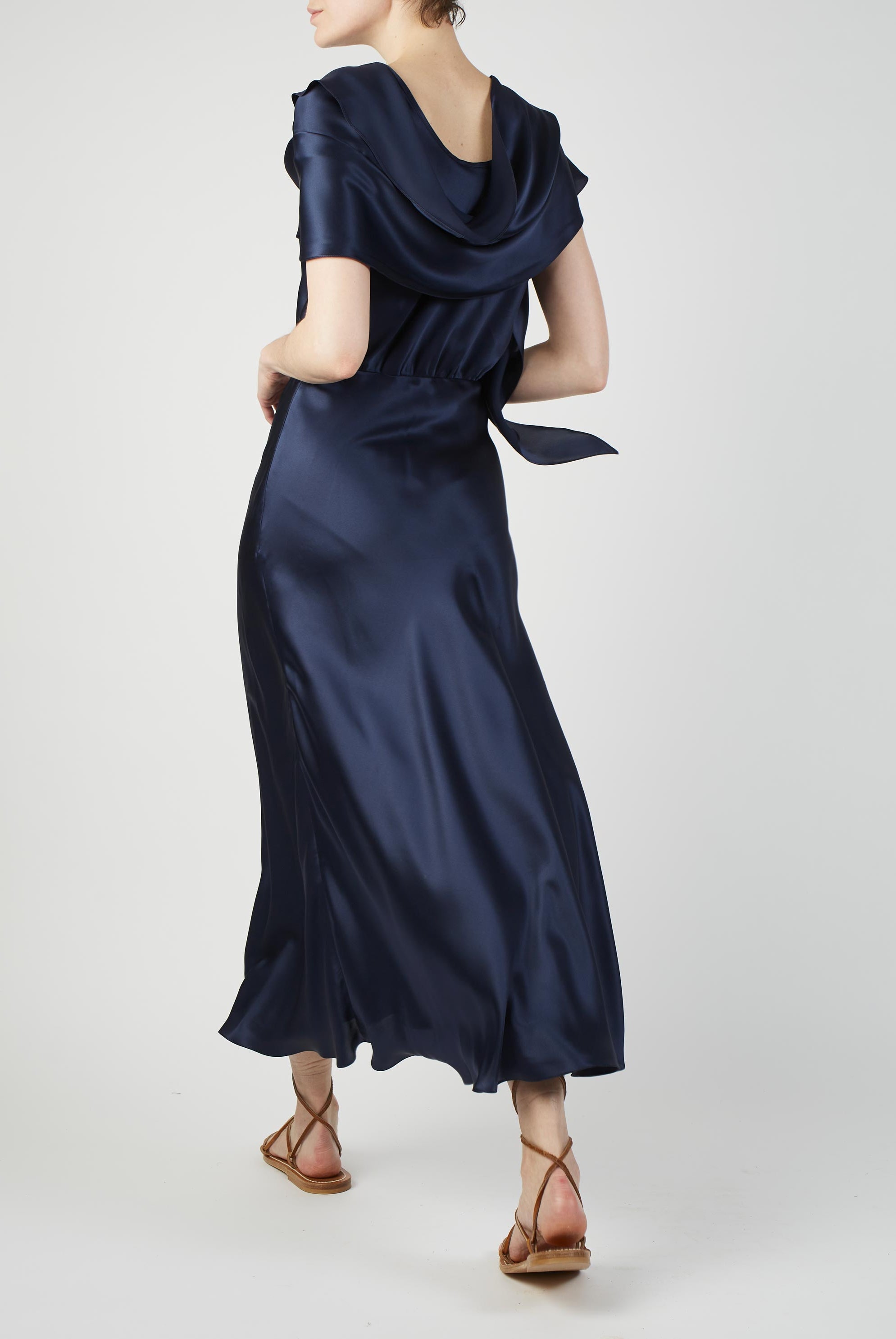 Back view of Whitney Night Blue Silk dress by Thierry Colson
