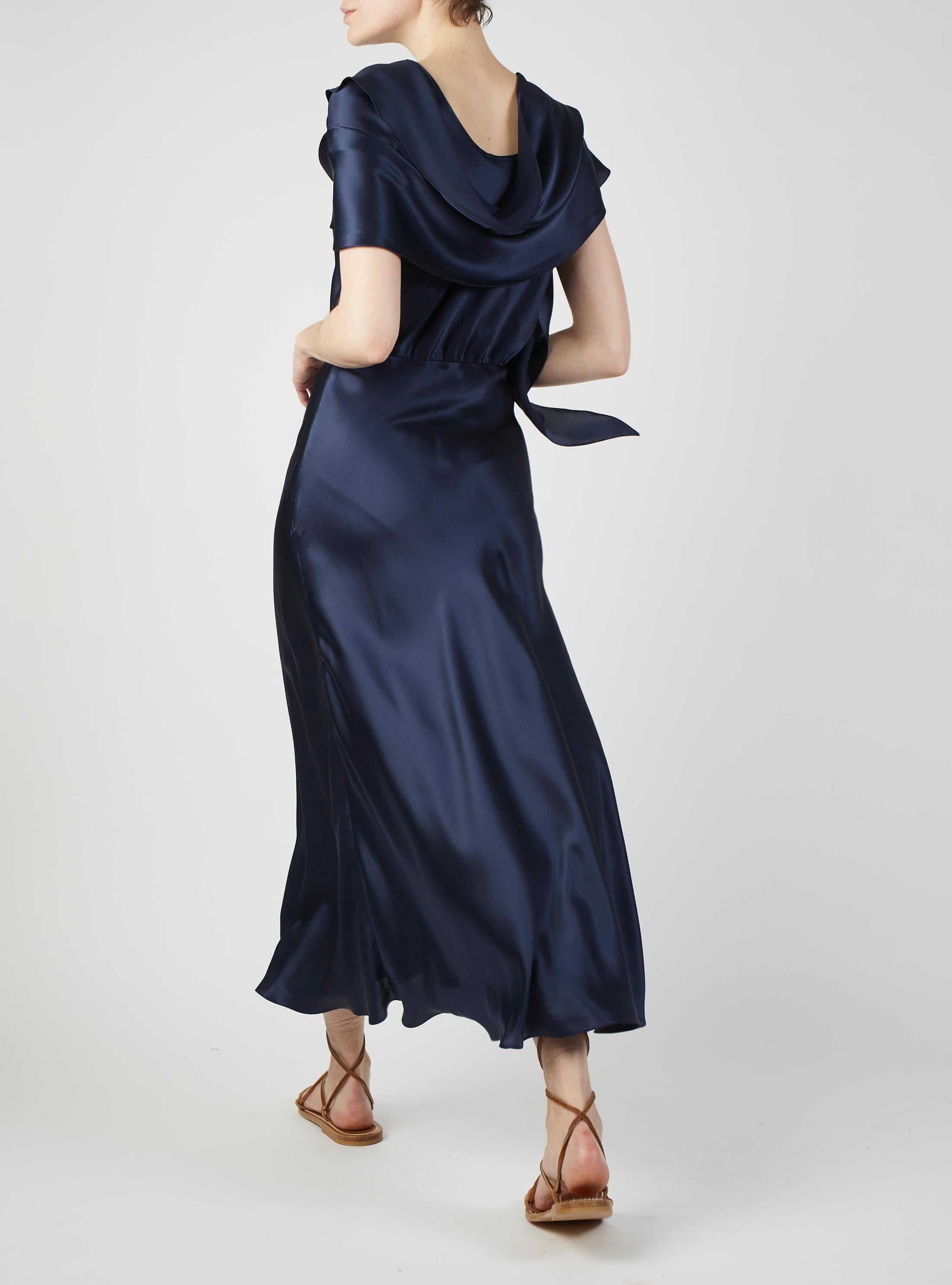 Back view of Whitney Night Blue Silk dress by Thierry Colson