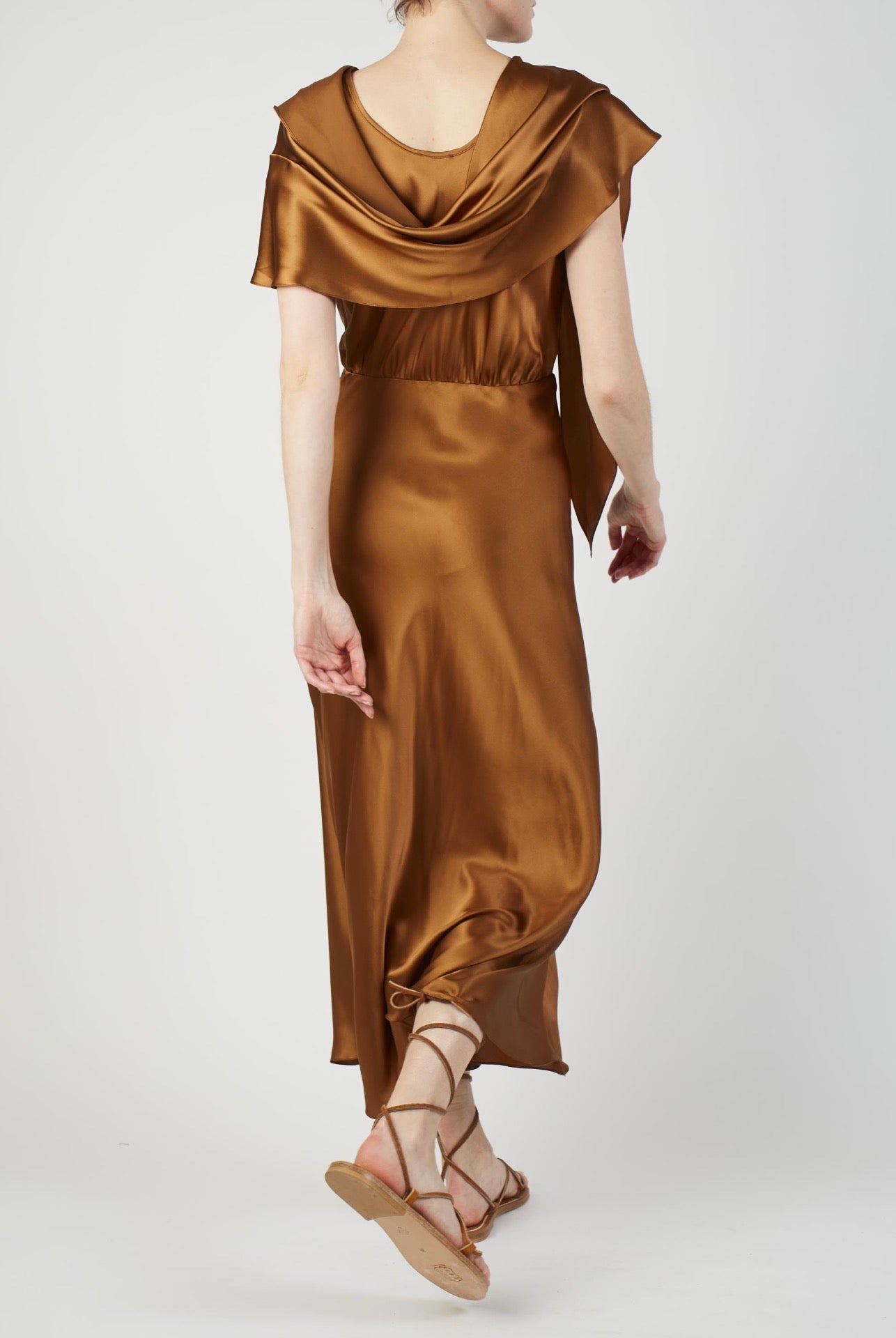 Back view of Whitney Copper silk Dress by Thierry Colson