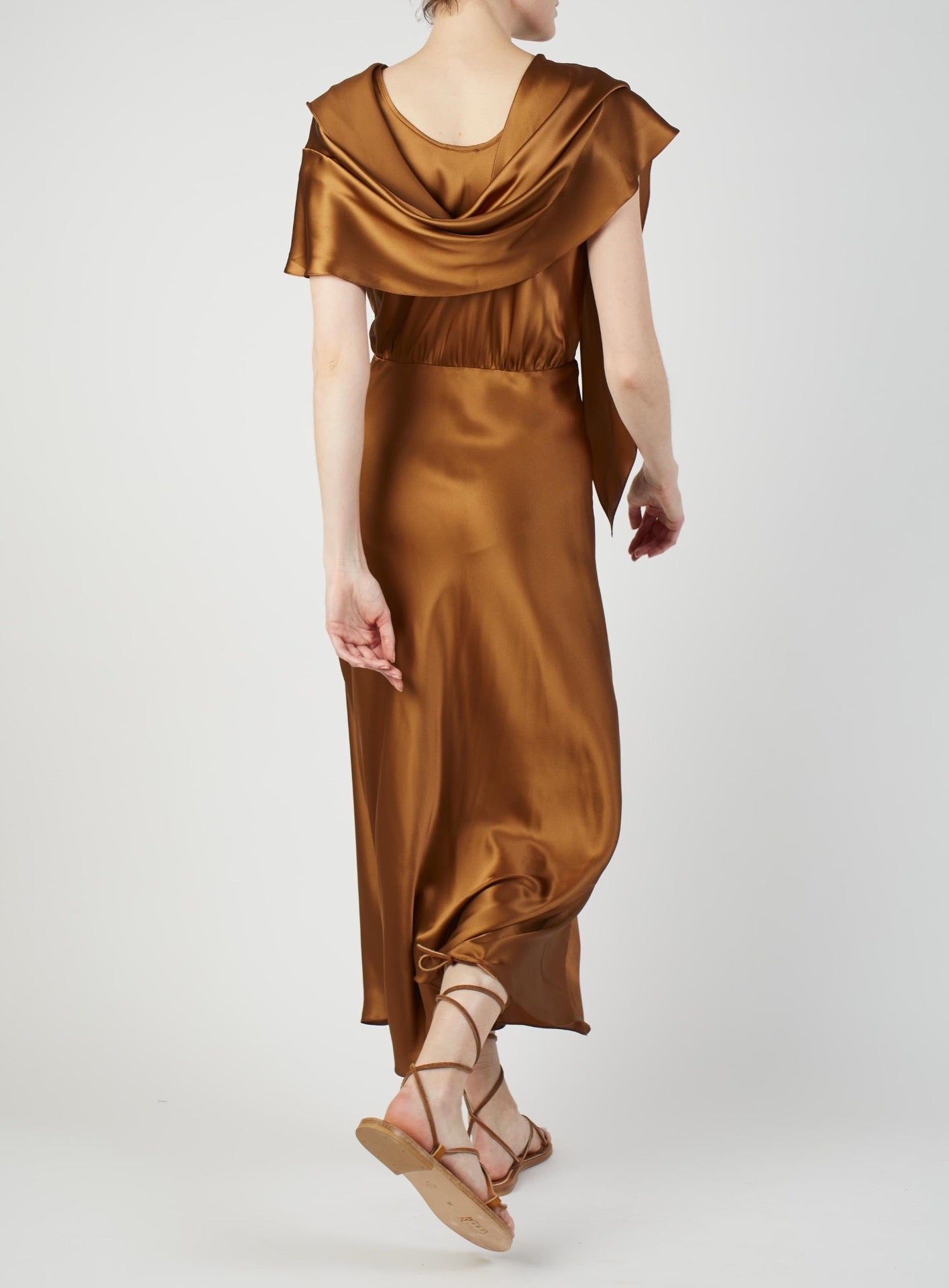 Back view of Whitney Copper silk Dress by Thierry Colson