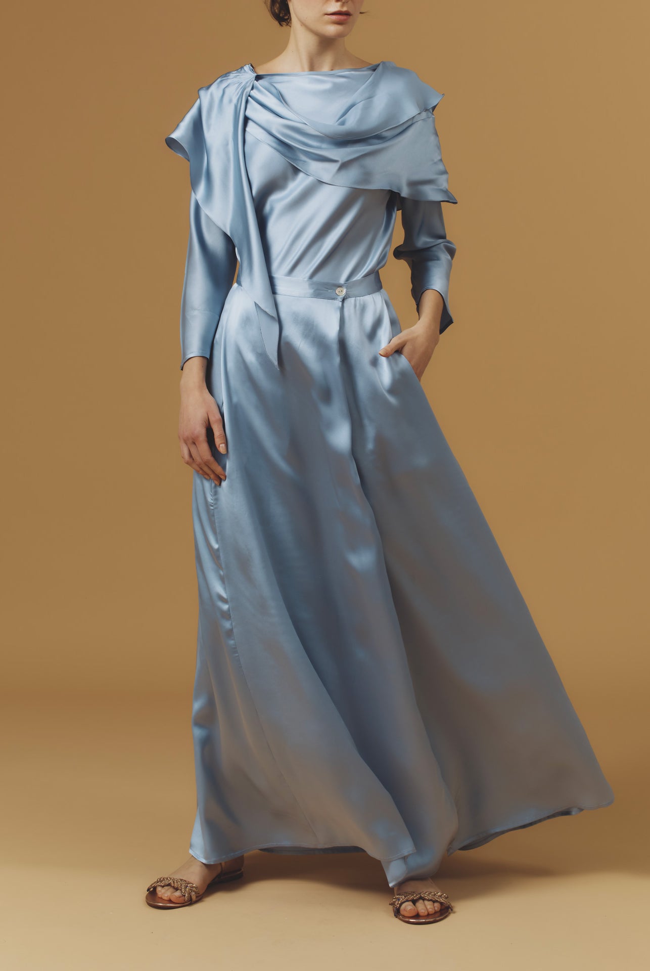 Large view of Silvana Silk Silver blue Skirt long with Whitney top by Thierry Coslon