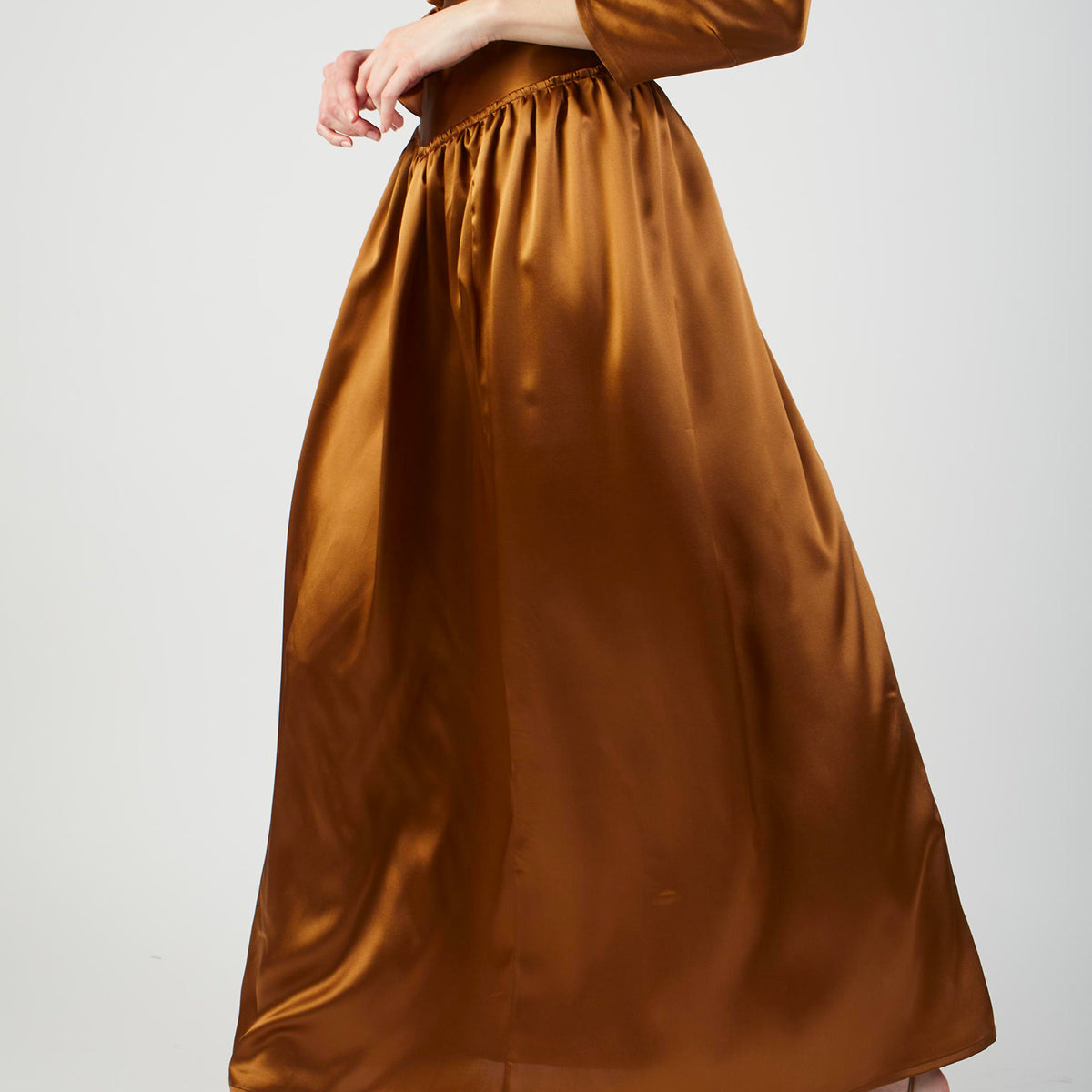 full skirt silk dress V-Neck Full Skirt Satin Maxi Dress in Sage (Green)