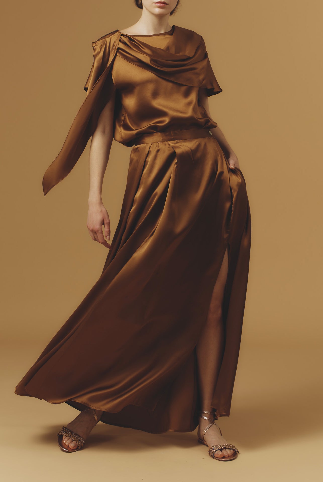 Large view of Silvana Silk Copper Skirt long with Zizi top by Thierry Colson