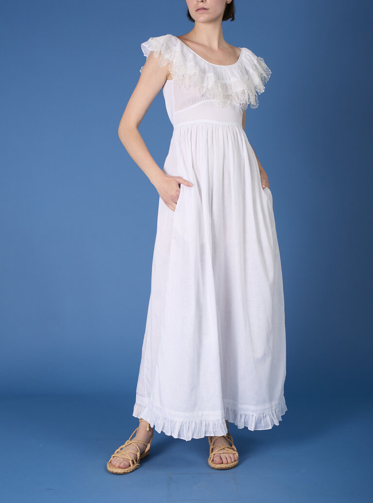 Front view of Milos - White Cotton Voile Dress - Thierry Colson