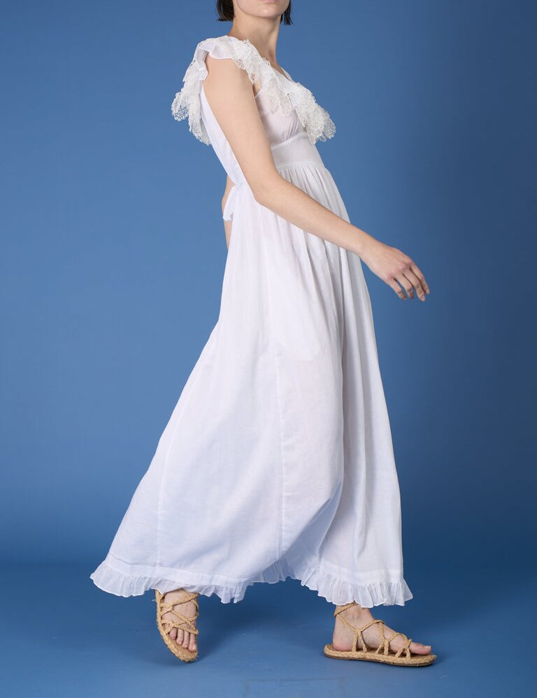 Side view of Milos - White Cotton Voile Dress - Thierry Colson