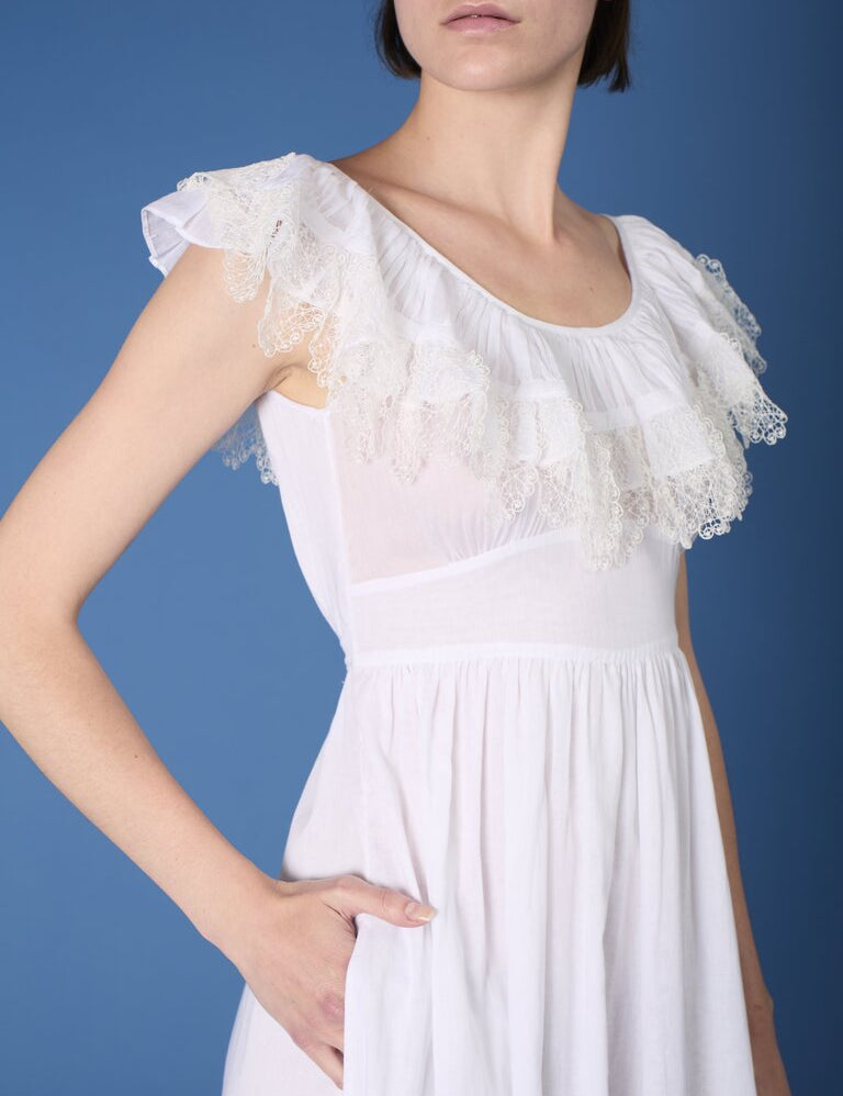 Detail of Milos - White Cotton Voile Dress - Thierry Colson