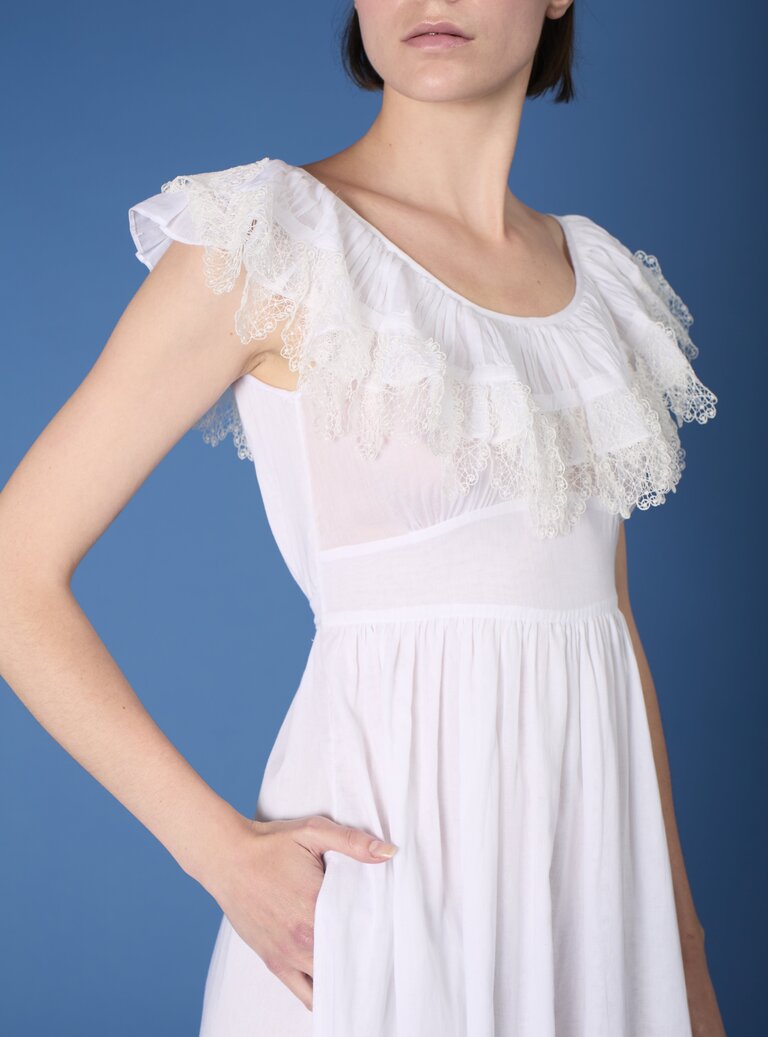 Detail of Milos - White Cotton Voile Dress - Thierry Colson