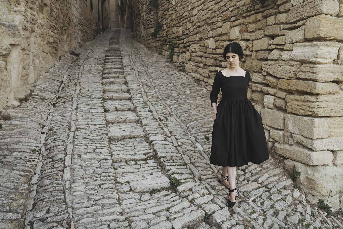Louise wearing Amalia Black luxury cotton Dress by Thierry Colson photographed by Jamie Beck