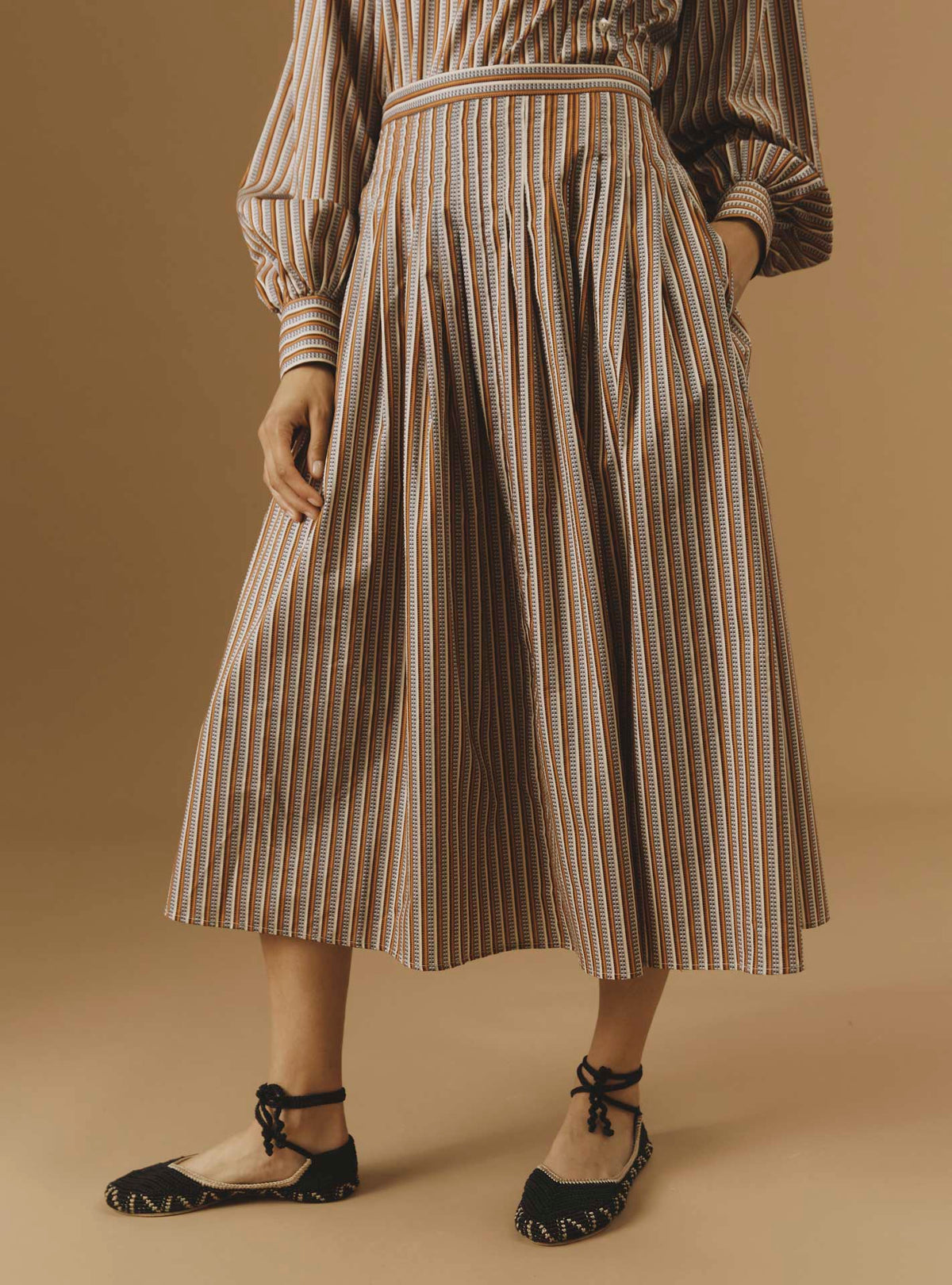 Close-up Front view of Zazou copper Cotton Skirt by Thierry Colson