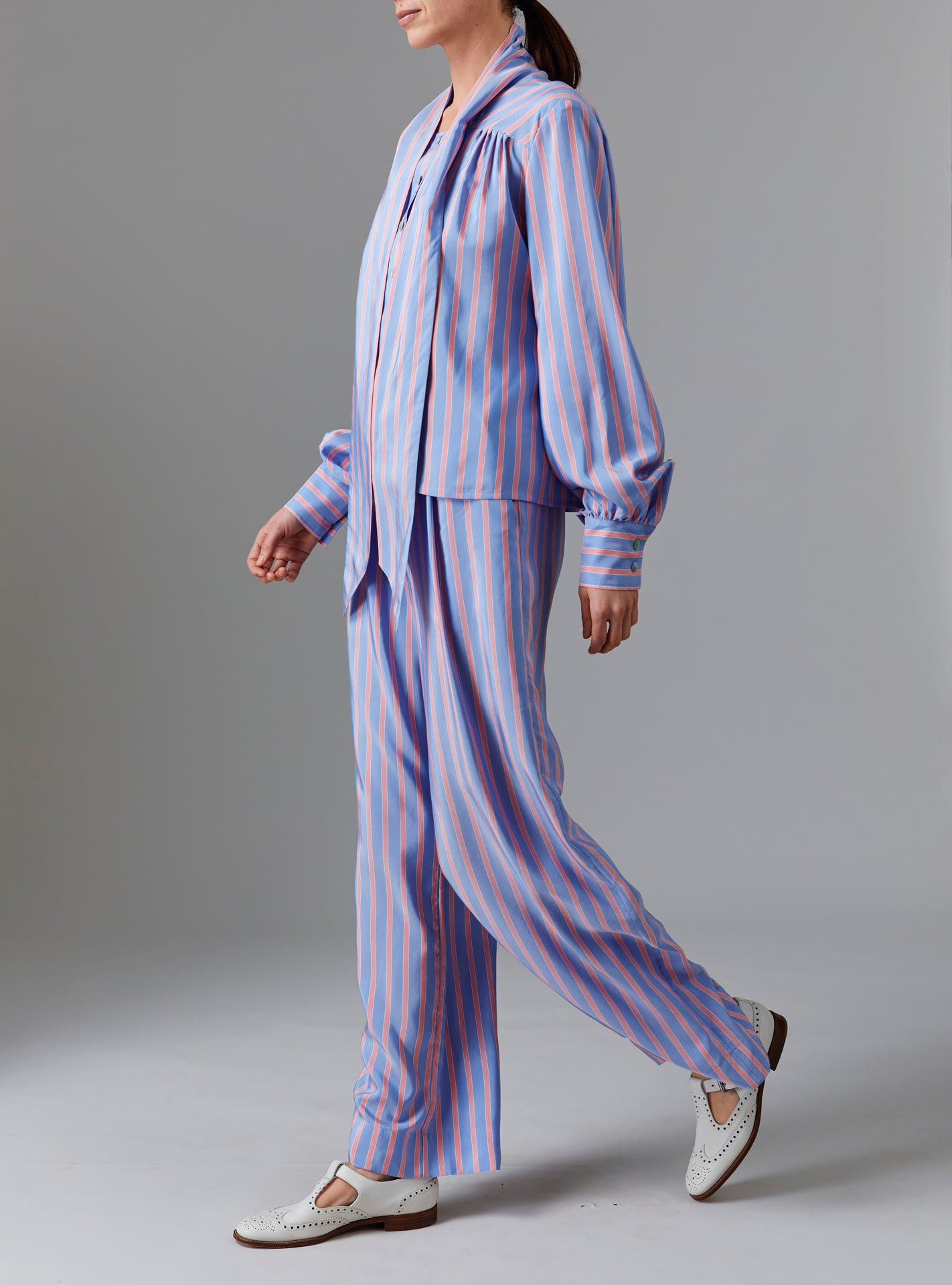 Alba Blouse - Heaven Blue/Pink Silk Road Stripes by Thierry Colson