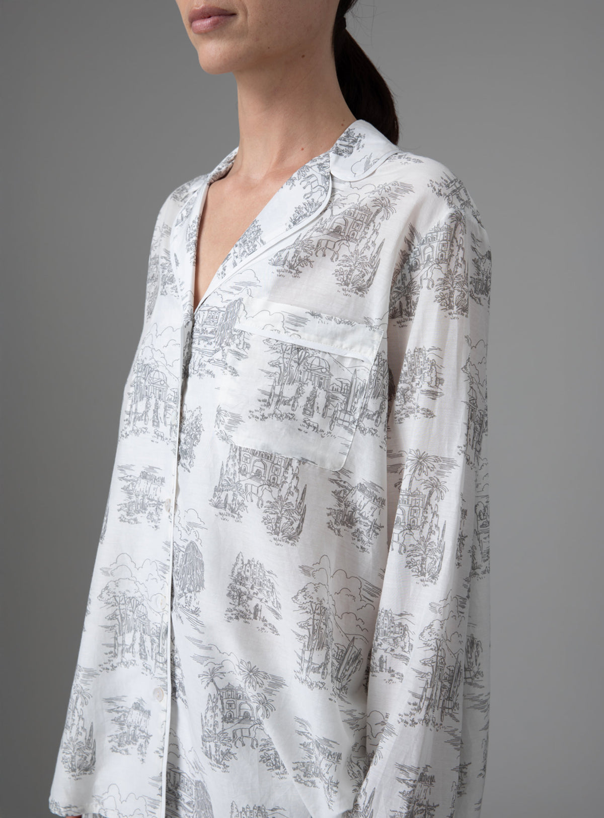 Albertine Pajamas - Toile de Jouy - Off White / Charcoal