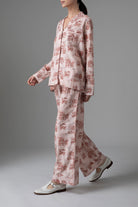 Side view of Copper Rose Albertine Pajamas - Toile de Jouy by Thierry Colson