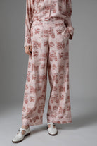 Front view of Copper Rose Albertine Pajamas pants- Toile de Jouy by Thierry Colson