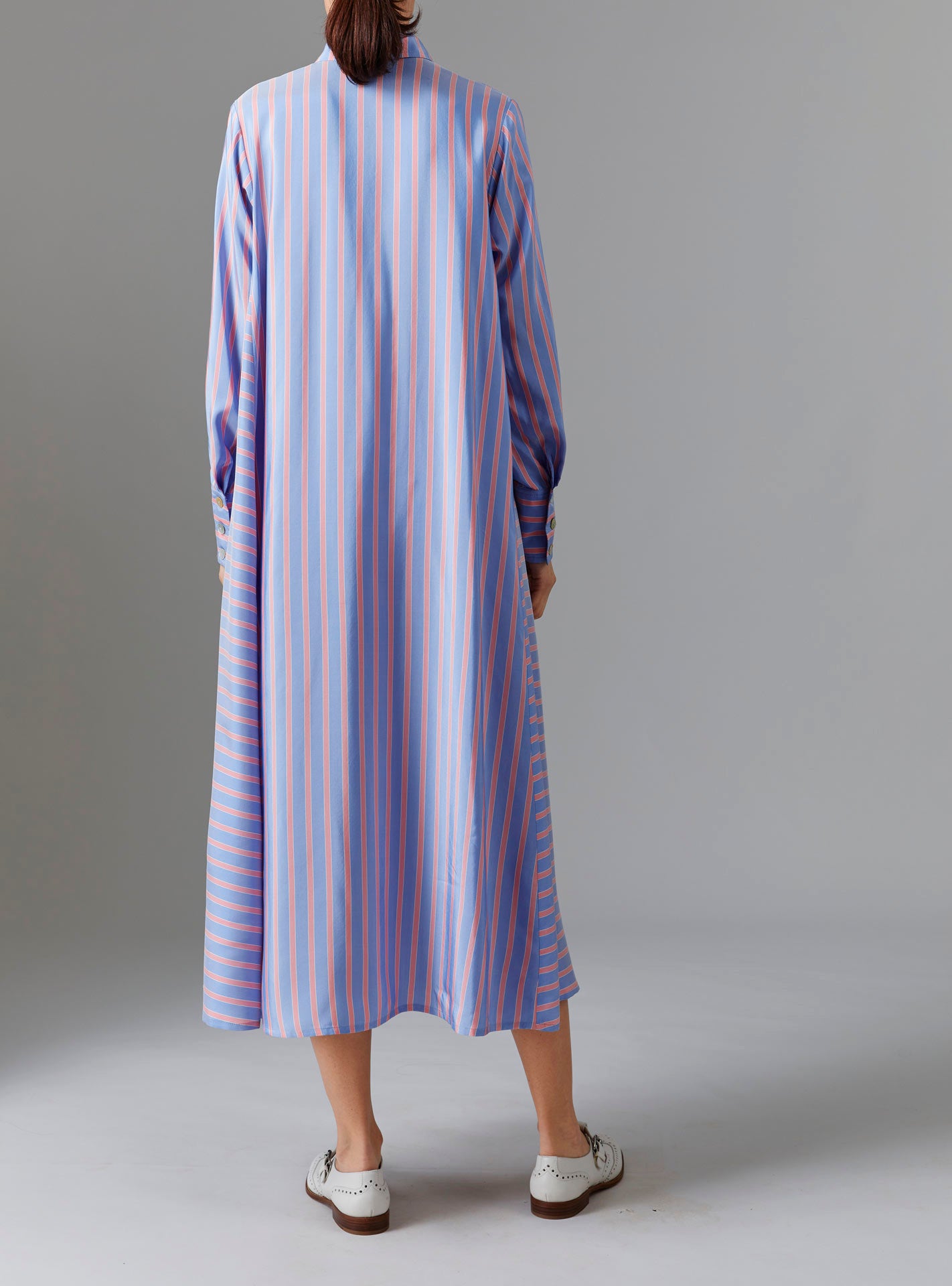 Back view of Alceste Dress - Heaven Blue/Pink Silk Road Stripes by Thierry Colson