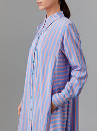 Close view of Alceste Dress - Heaven Blue/Pink Silk Road Stripes by Thierry Colson