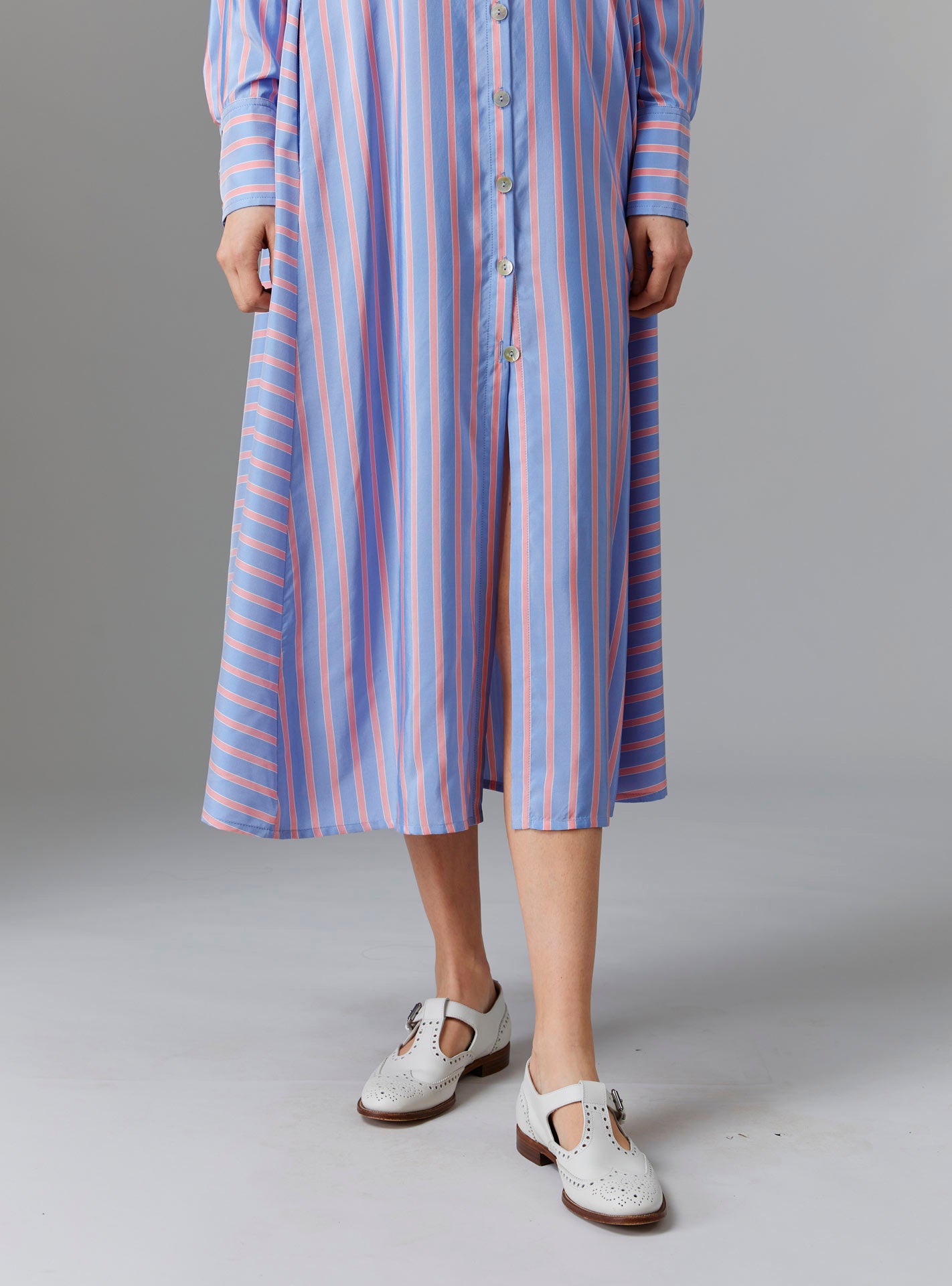 Alceste Dress - Heaven Blue/Pink Silk Road Stripes by Thierry Colson