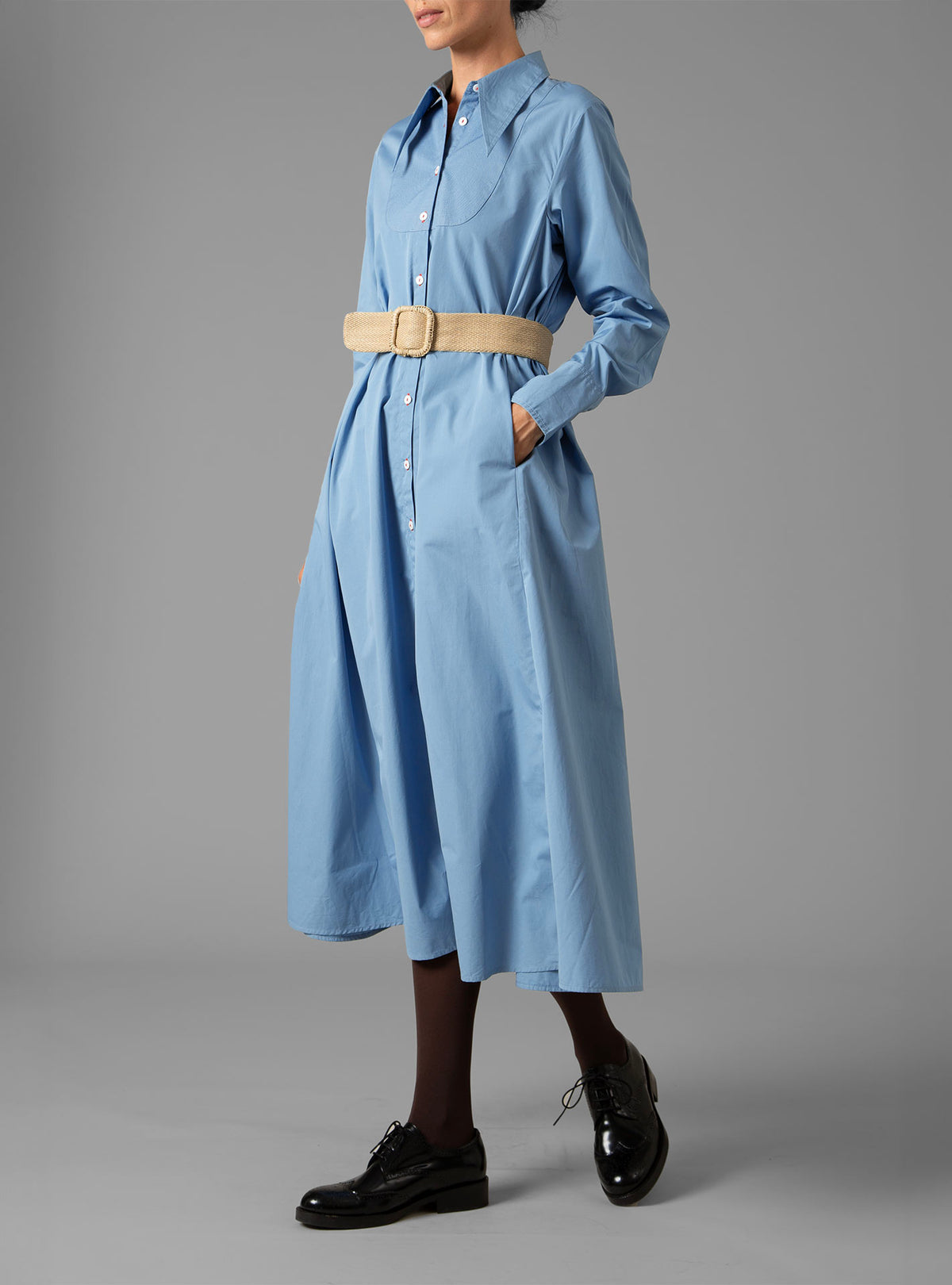 Alceste Dress - Topstitching - Ice Blue