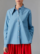 Front view of Alcide Ice Blue Shirt - Topstitching Poplin by Thierry Colson