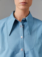 Close up of Alcide Ice Blue Shirt - Topstitching Poplin by Thierry Colson