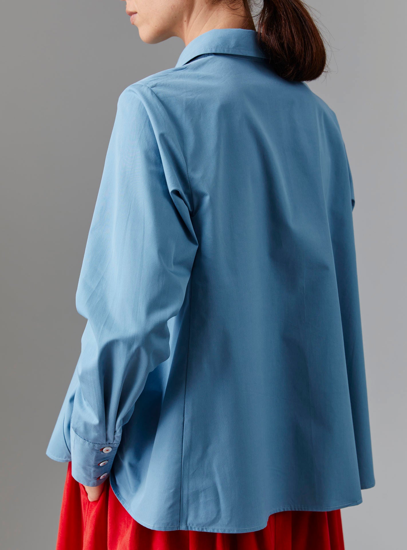 Back view of Alcide Ice Blue Shirt - Topstitching Poplin by Thierry Colson