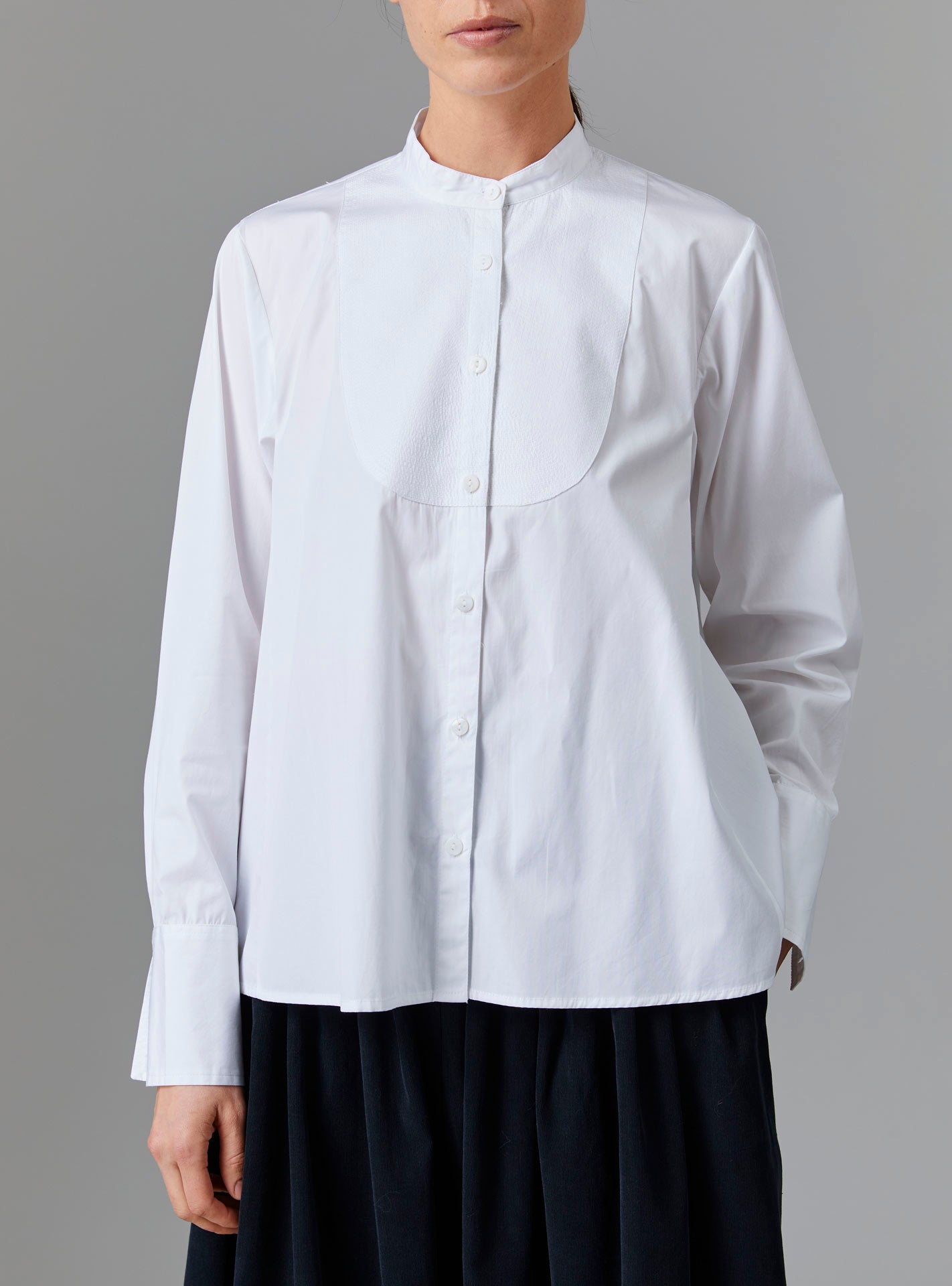 Front view of Ali Shirt - Off White Poplin Topstitching by Thierry Colson