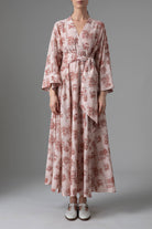 Front view of Almudena Dress - Powder Pink/Copper Toile de Jouy by Thierry Colson