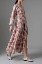 Side view of Almudena Dress - Powder Pink/Copper Toile de Jouy by Thierry Colson