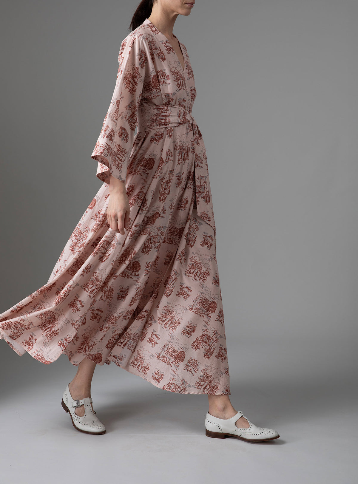Almudena Dress  - Toile de Jouy - Powder Pink / Copper