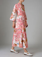 Side view of Almudena kaftan kimono dress in Garden of Eden print by Thierry Colson for Pre Spring 25