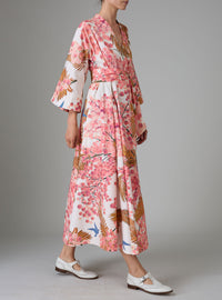 Side view of Almudena kaftan kimono dress in Garden of Eden print by Thierry Colson for Pre Spring 25