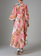 Back view of Almudena kaftan kimono dress in Garden of Eden print by Thierry Colson for Pre Spring 25