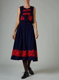 Wynona Skirt - Balkanic Embroidery -Navy & red