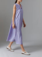 Side view of Apolonia Kaftan - Heaven Blue/Pink Silk Road Stripes I Thierry Colson