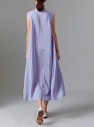 Back view of Apolonia Kaftan - Heaven Blue/Pink Silk Road Stripes I Thierry Colson