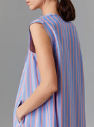 Detail of Apolonia Kaftan - Heaven Blue/Pink Silk Road Stripes I Thierry Colson