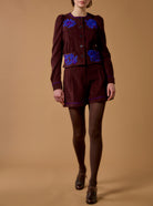 Chocalate  cotton corduroy Jacket & Short - Arabella & Kenya  by Thierry Colson - Wool embroidered - large view