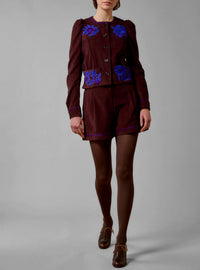 Arabella Jacket - Balkanic Embroidery - Chocolate / Cobalt & Purple