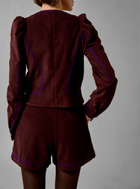 Arabella Jacket - Balkanic Embroidery - Chocolate / Cobalt & Purple