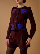 Chocalate  cotton corduroy Jacket & Short - Arabella & Kenya  by Thierry Colson - Wool embroidered 