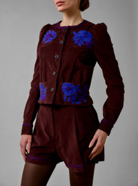 Arabella Jacket - Balkanic Embroidery - Chocolate / Cobalt & Purple