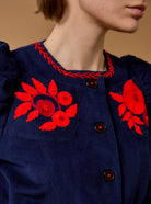 Thierry Colson Arabella Jacket - Embroidered Corduroy - Navy Red - Fall 2023 Detail