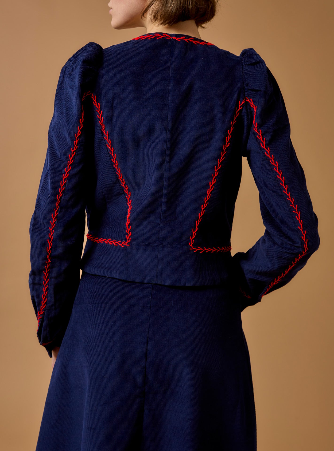 Thierry Colson Arabella Jacket - Embroidered Corduroy - Navy Red - Fall 2023