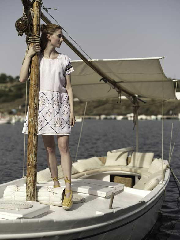 Allison Mini Dress: Archaic Embroidery in White by Thierry Colson