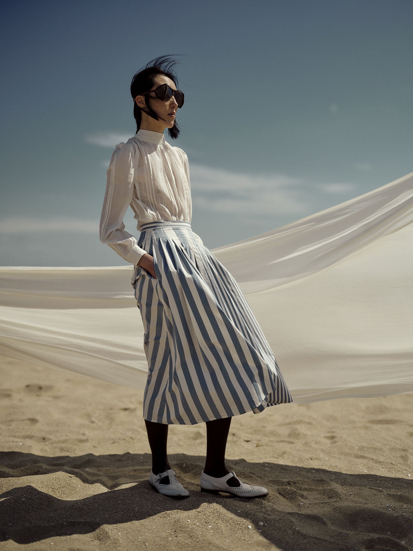 Zazou Skirt - Storm Blue Cotton Poplin - Thierry Colson