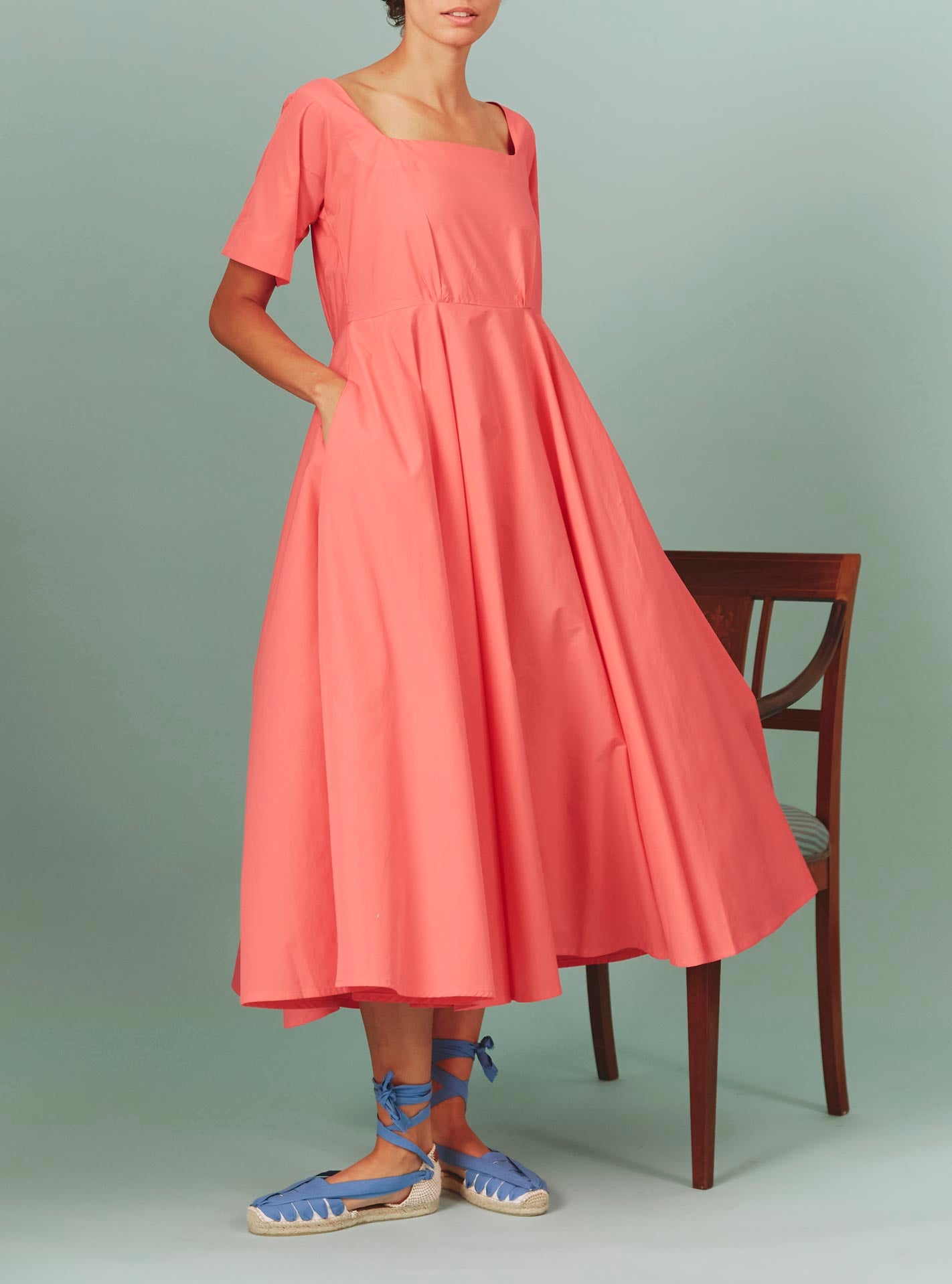 Front view of Allegria Dress: Matisse Plain Poplin in Watermelon by Thierry Colson