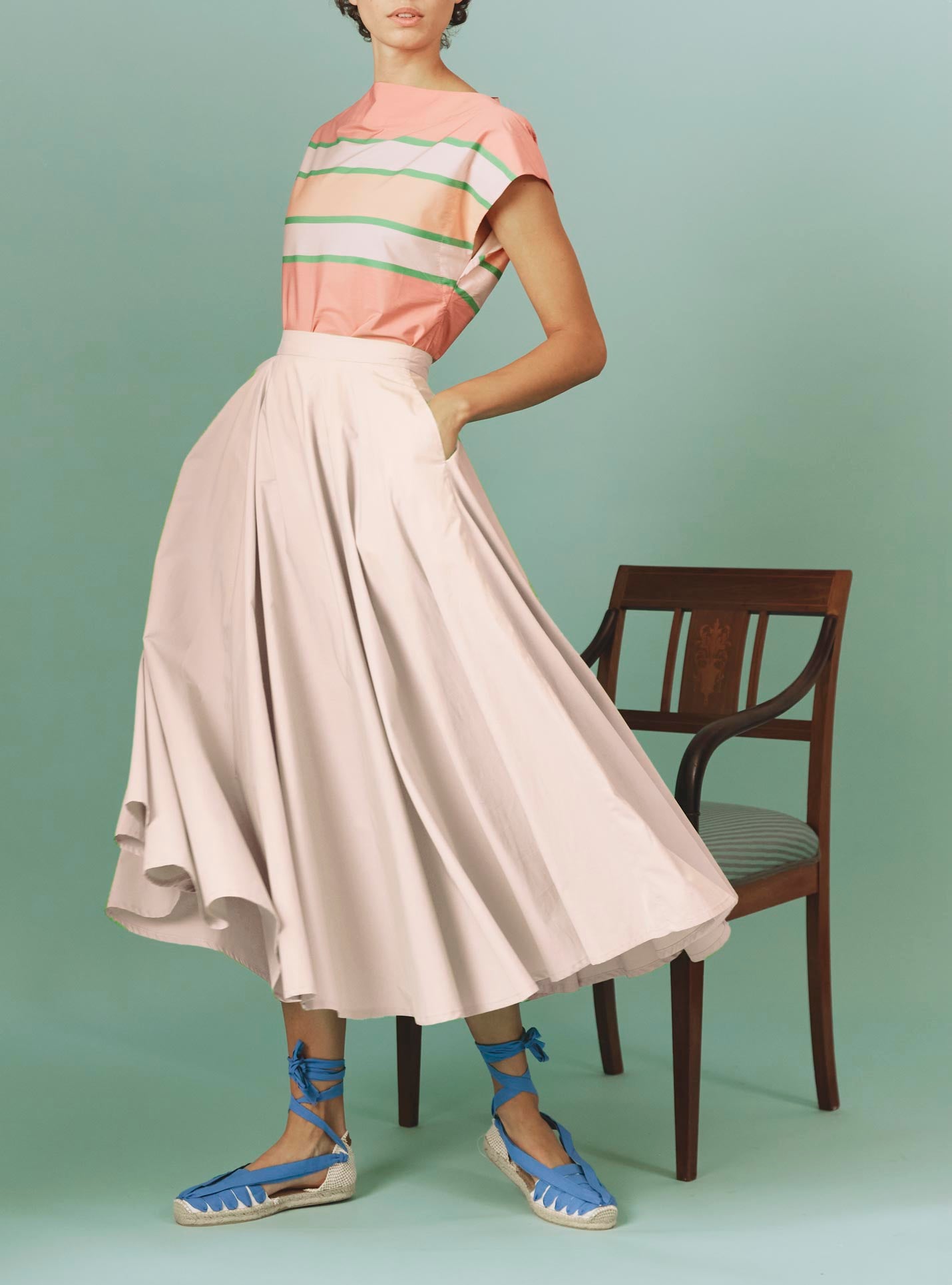 Front Audrey Skirt: Matisse Plain Poplin in Pale Pink by Thierry Colson