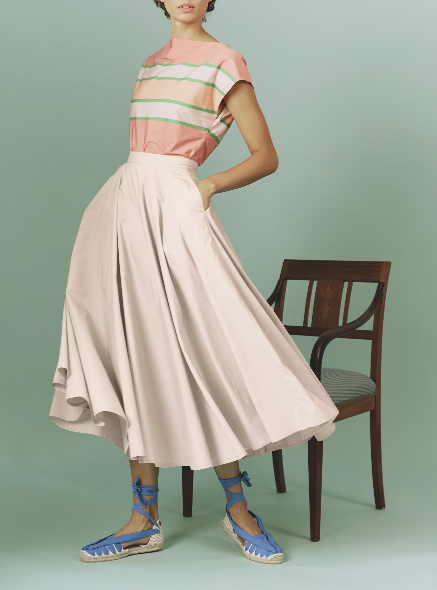 Front Audrey Skirt: Matisse Plain Poplin in Pale Pink by Thierry Colson
