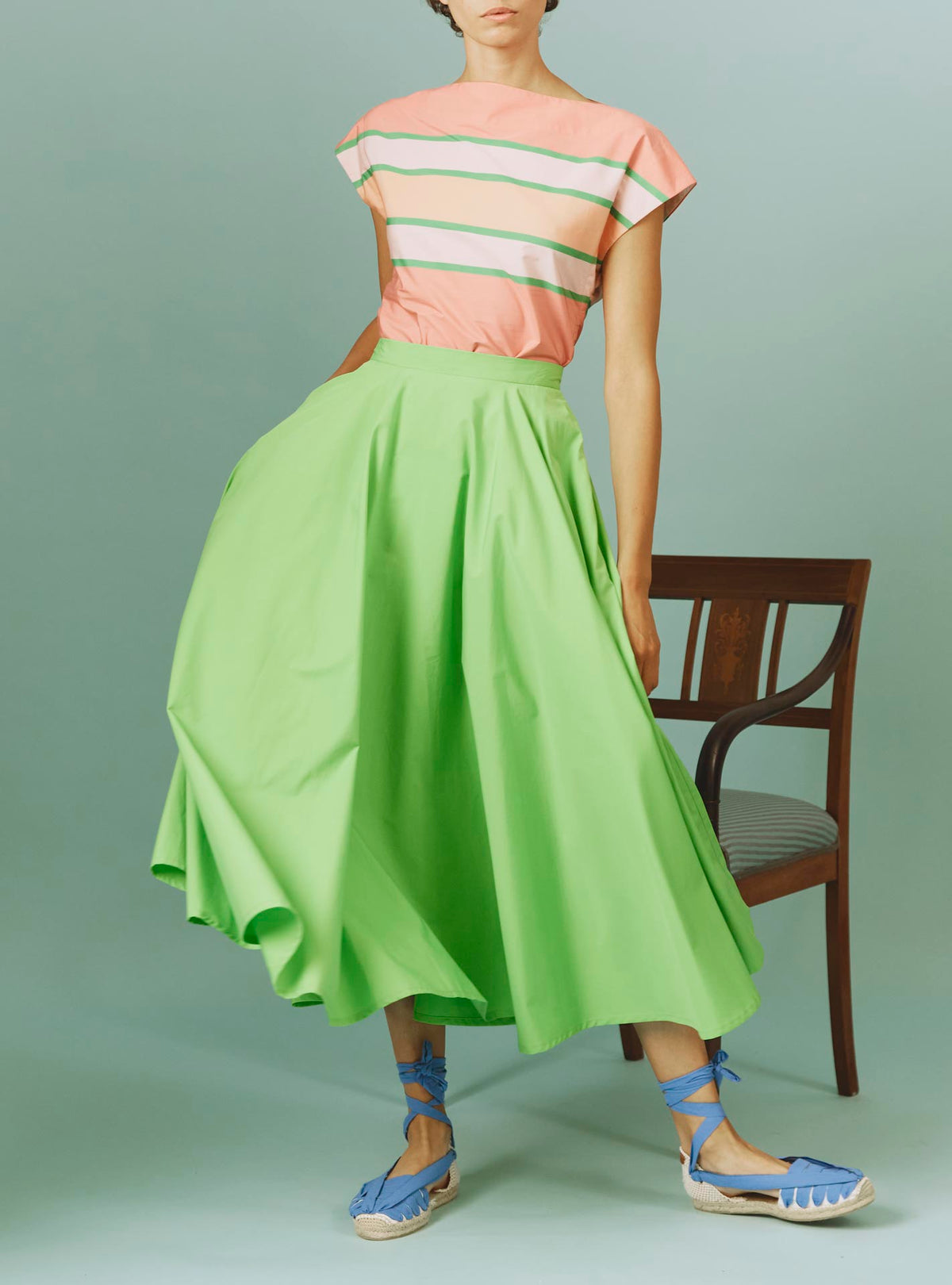 Large view of Audrey Skirt: Matisse Plain Poplin in Green by Thierry Colson