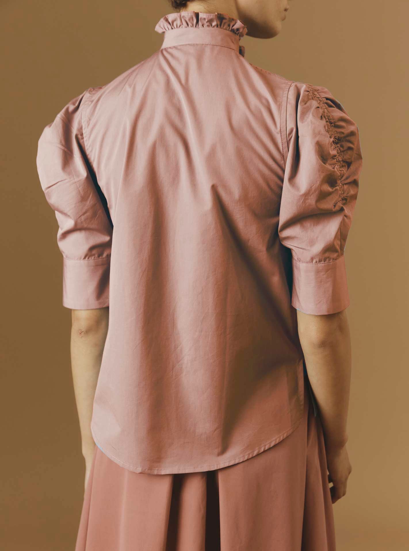 Back View Vita luxury cotton rosewood Blouse by Thierry Colson