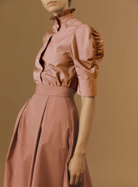 Side view Vita luxury cotton rosewood Blouse by Thierry Colson